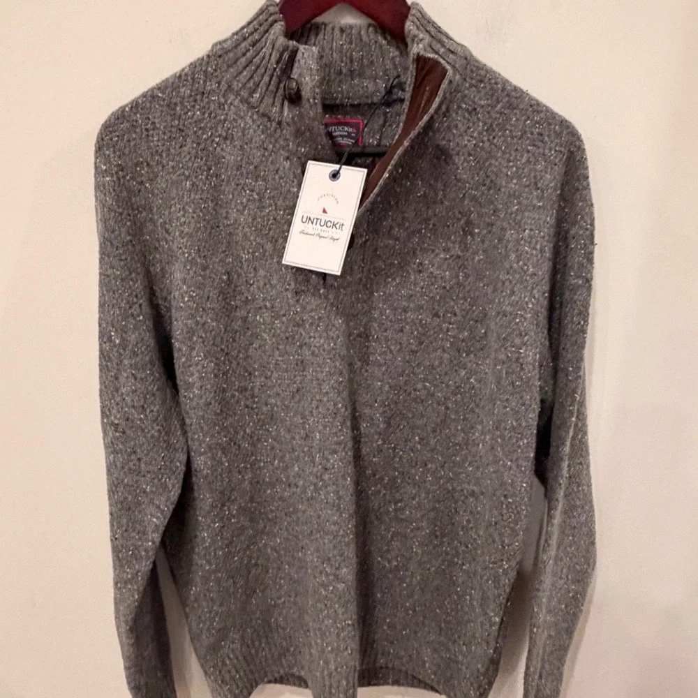 UNTUCKit Gordonne Castlerock Grey Lambswool Blend Mock Neck Sweater Mens Medium